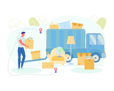 Man Loads Truck with Boxes Personal Belongings.