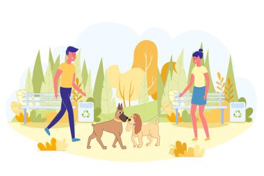 Acquaintance Dogs on Walk with Hosts in Park.