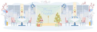 Banquet Room Festively Decorated for mas Party