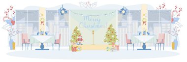 Banquet Room Festively Decorated for mas Party clipart