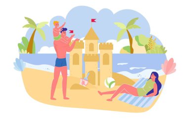 Baba ve Oğlu Omuzlarında Adorn Kum Yapısı.