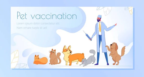 Banner, Inscriptie Dierenvaccinatie, Tekenfilm. — Stockvector