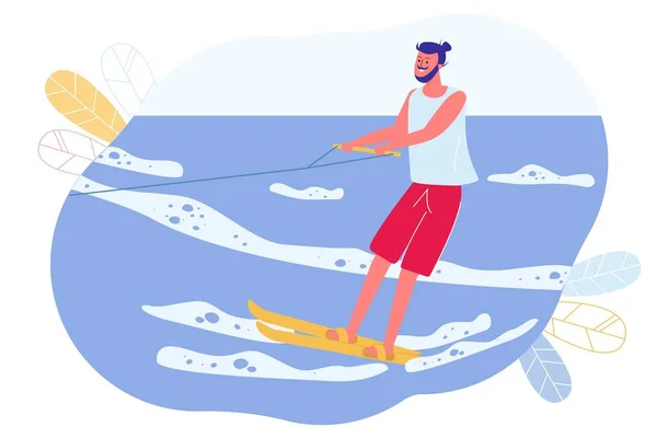 Summer Fun, Water Skiing, Pair Skiing Cartoon. — Stock Vector