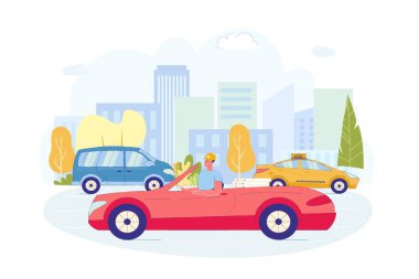 Adam Pizza Teslimat Servisi 'nde çalışıyor. Araba kullanıyor..