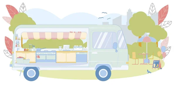 Mat lastbil med tält på stadsparken tom plats — Stock vektor