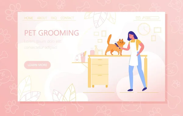 Preparing Cat for an Exhibition, Pet Grooming. — Stock Vector