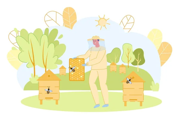 Appairer nebo včelař Muž postava mezi úly. — Stockový vektor