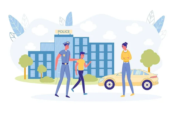 Policeman Get Teenager out of Urban Police Station — Stock Vector