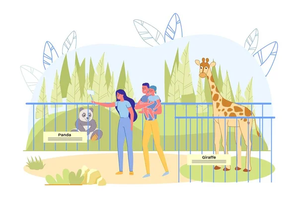 Zoo Park sfondo con la famiglia fa Selfie Photo . — Vettoriale Stock
