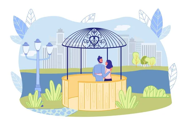 City Park na břehu rybníka s párem zamilovaných — Stockový vektor