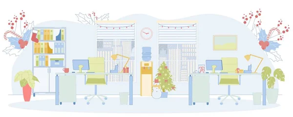 Decoración de Navidad Oficina para Felices Fiestas de Invierno — Vector de stock