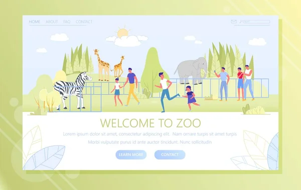 Willkommen im Zoo, Besucher und Tiere, Vektor. — Stockvektor