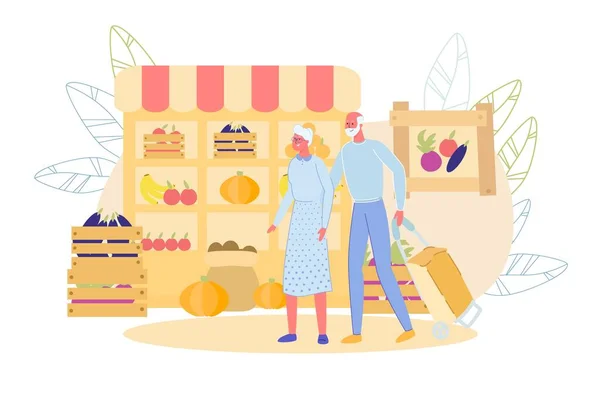 Prarodiče nakupují zeleninu ovoce v Greengrocery — Stockový vektor