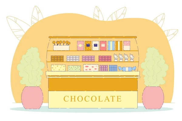 Chocolat coloré et bonbons Boutique ou magasin plat . — Image vectorielle
