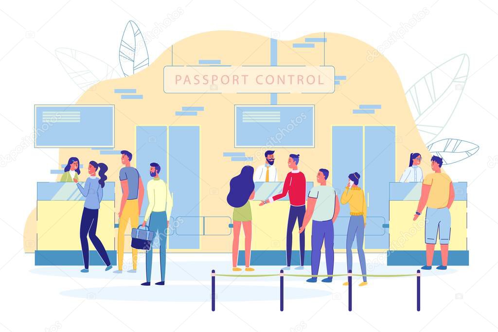 Passengers in Line at Airport Passport Control.