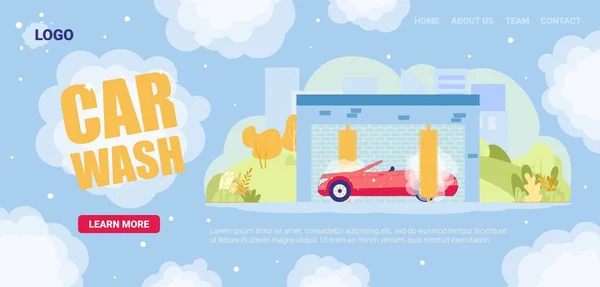 Servicio de lavado de coches, Limpieza automática de vehículos Web . — Vector de stock