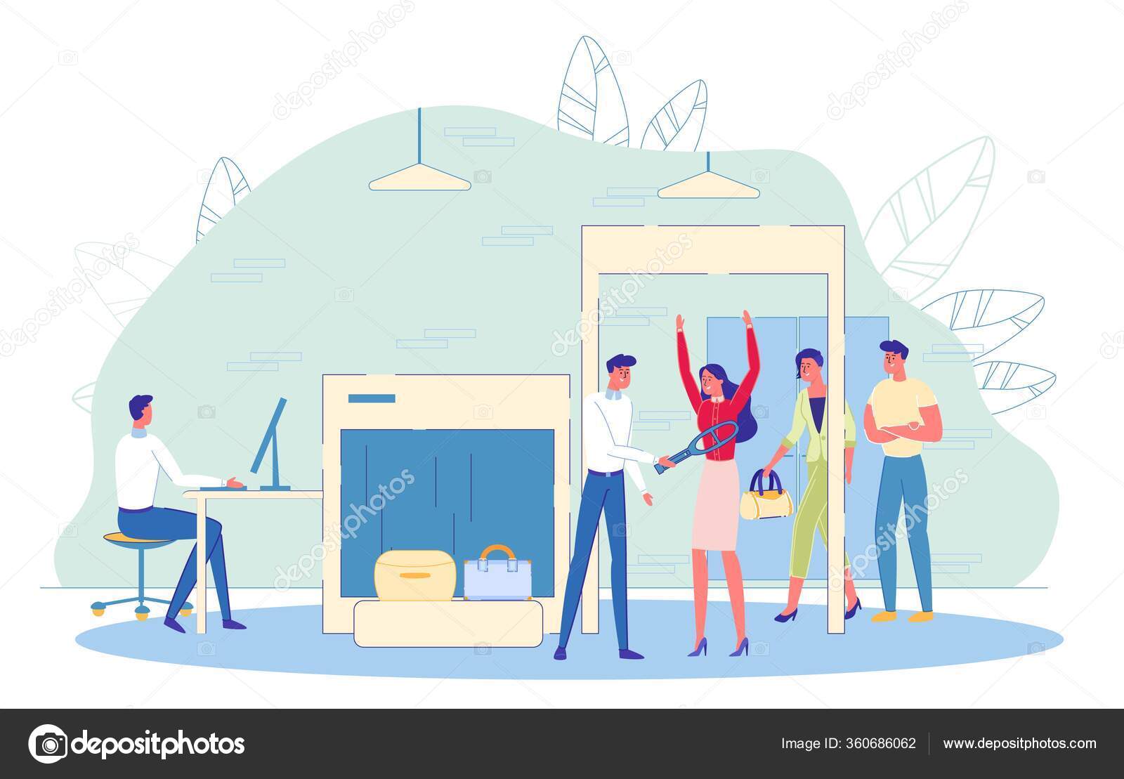 Airport Security Guards Check Passengers on Post. Stock Vector Image by  © #360686062