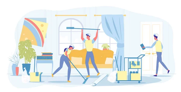 Cleaning Service Team Working in Private Apartment — Stock Vector