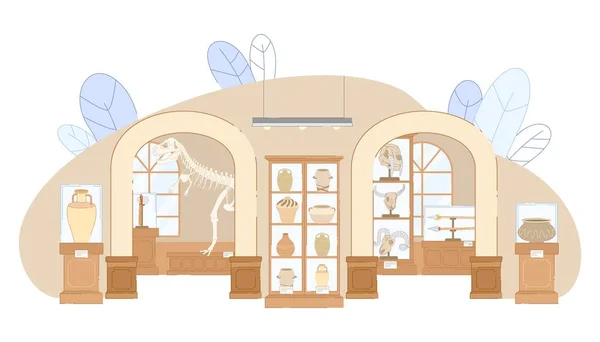 Музей древней керамики с вымершим черепом животного — стоковый вектор