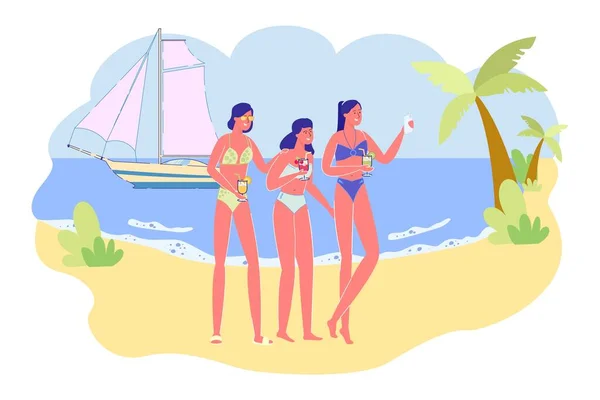 Meisjes op Summer Beach Achtergrond doet Selfie. — Stockvector
