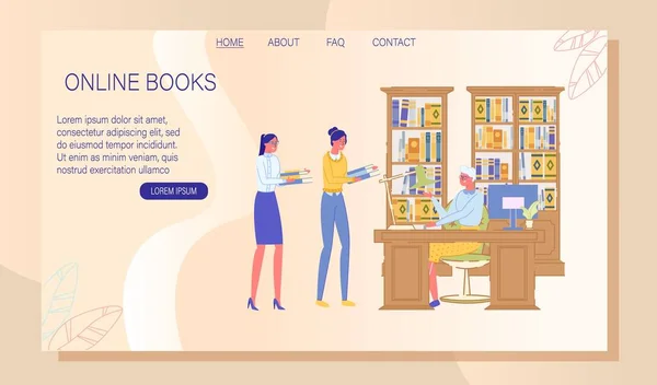 Online książka w e-bibliotece Serwis Landing Page — Wektor stockowy