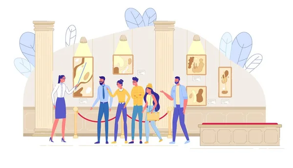 Guide Excursion to Modern Art Gallery in Museum — Stock Vector