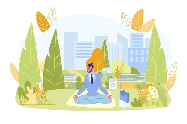 Fiatal üzletember meditál a Green City Parkban — Stock Vector
