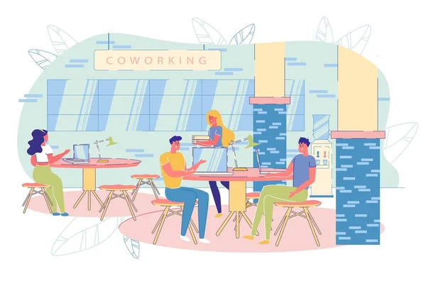 Freelancer Team bei Coworking Shared Workplace Area — Stockvektor