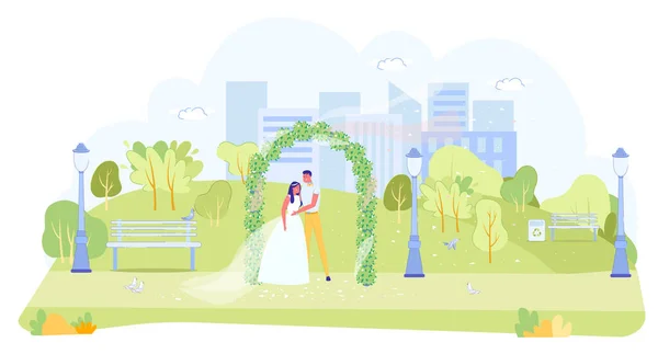 Ceremonia de Boda al Aire Libre en Jardín o Parque Verde — Archivo Imágenes Vectoriales