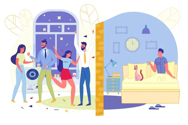 Fiesta en Apartamento Disturbios Vecinos, Diapositivas . — Vector de stock