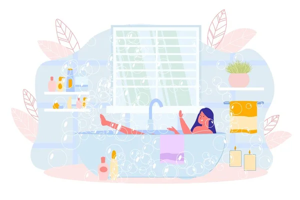 Дівчинка відпочиває, приймаючи ванну з міхуром вдома — стоковий вектор