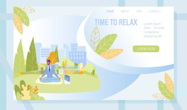 Şehir Parkı 'nda Ofis İşçisi Meditasyon İniş Sayfası. Stres Yardım Yogası İş Adamları İçin Nefes Alma Egzersizleri. Sıkı Çalışma Günü 'nde dinlenme ve dinlenme zamanı. Vektör İllüstrasyonu