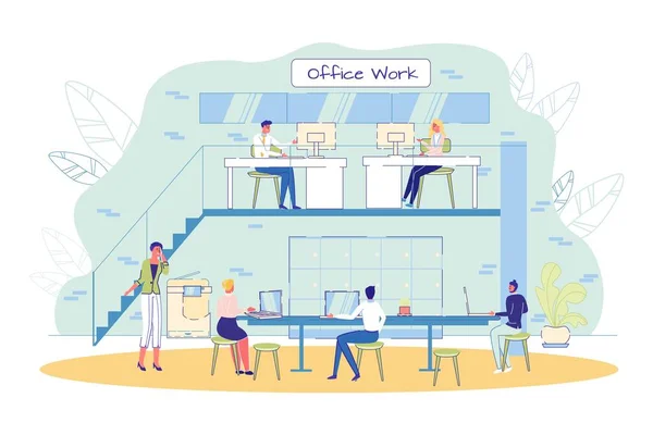 Professionelle Büroangestellte Bei Work Sharing Coworking Space Mann Und Frau — Stockvektor