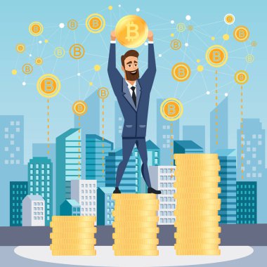 Bitcoin ile başarılı iş adamı sikkeleri üzerinde duruyor.