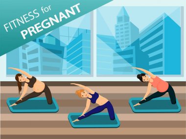 Hamile kadınlar yoga yapıyor. Vektör görüntü.