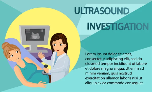 Těhotná. Ultrazvukové vyšetření. Vektorový obrázek — Stockový vektor