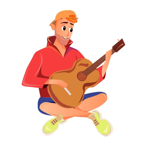 Cartoon Man spielt Akustikgitarre im Freien — Stockvektor