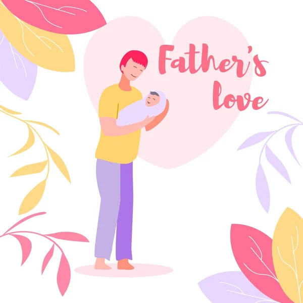 Loving Father Press to Heart Pasgeboren slapende baby — Stockvector