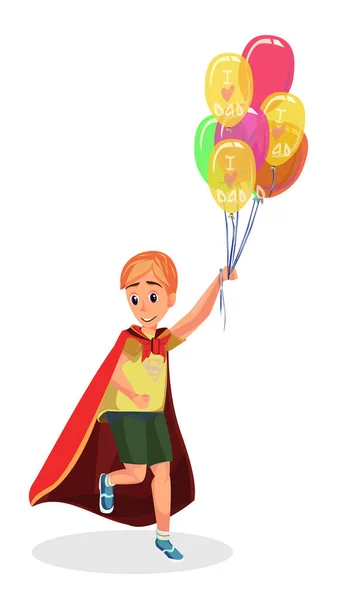Traje de superhéroe de niño de dibujos animados con manojo de globo — Archivo Imágenes Vectoriales