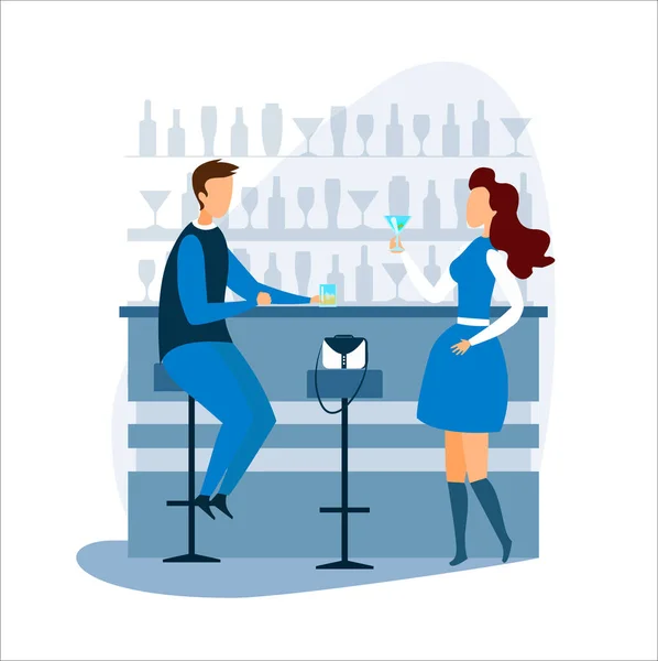Férfi és nő iszik és beszél a bárban Counter — Stock Vector