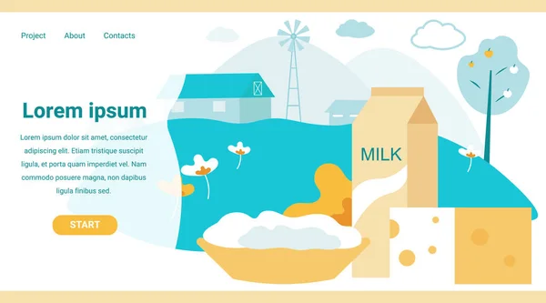 Milchprodukt im Hintergrund Bauernhof mit Text. Vektor — Stockvektor
