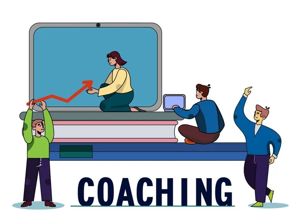 Selbstbewusste Businesscoach-Gruppe auf Coaching-Plakat — Stockvektor