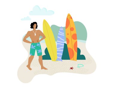 İnsan Sörf Tahtası Düz Vektör Karakteri Seçiyor