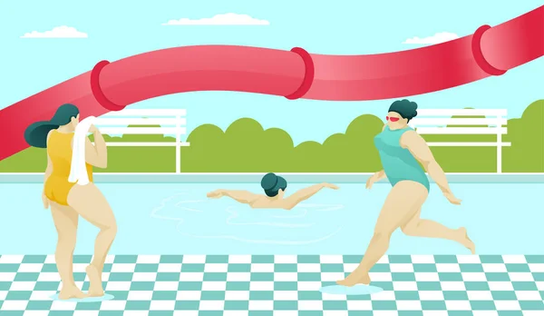 Clubby ženy postavy Odpočinek na resort s bazénem — Stockový vektor