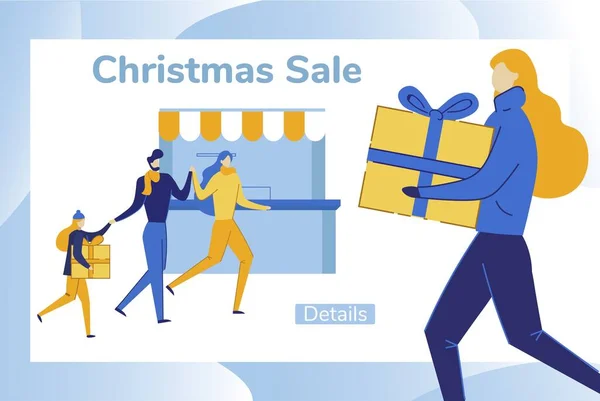 Julen Försäljning koncept, Människor bär gåvor. — Stock vektor