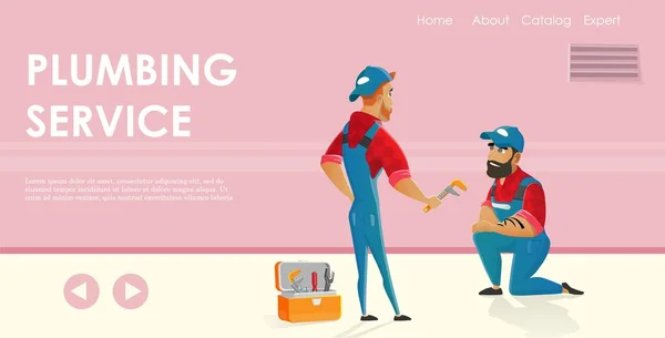 ( 영어 ) Plumbing Service at Home, Handymen Website Design. — 스톡 벡터