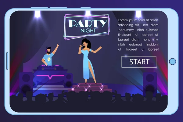 Banner publicitario de fiesta nocturna en pantalla móvil — Archivo Imágenes Vectoriales