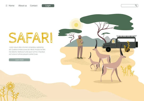 Afrikai Safari Tour Landing Page Vector Sablon — Stock Vector