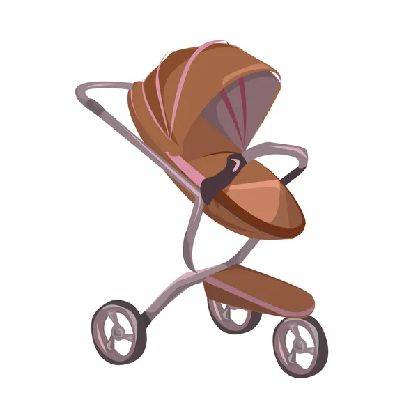 Cartoon Brown Baby Stroller Newborn Empty Pram — Stock Vector