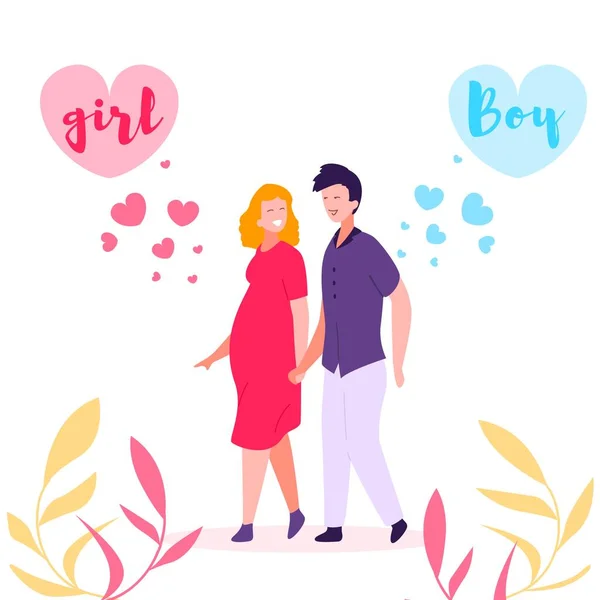 Pareja esperando Bebé, Niño, Vector Ilustración — Vector de stock